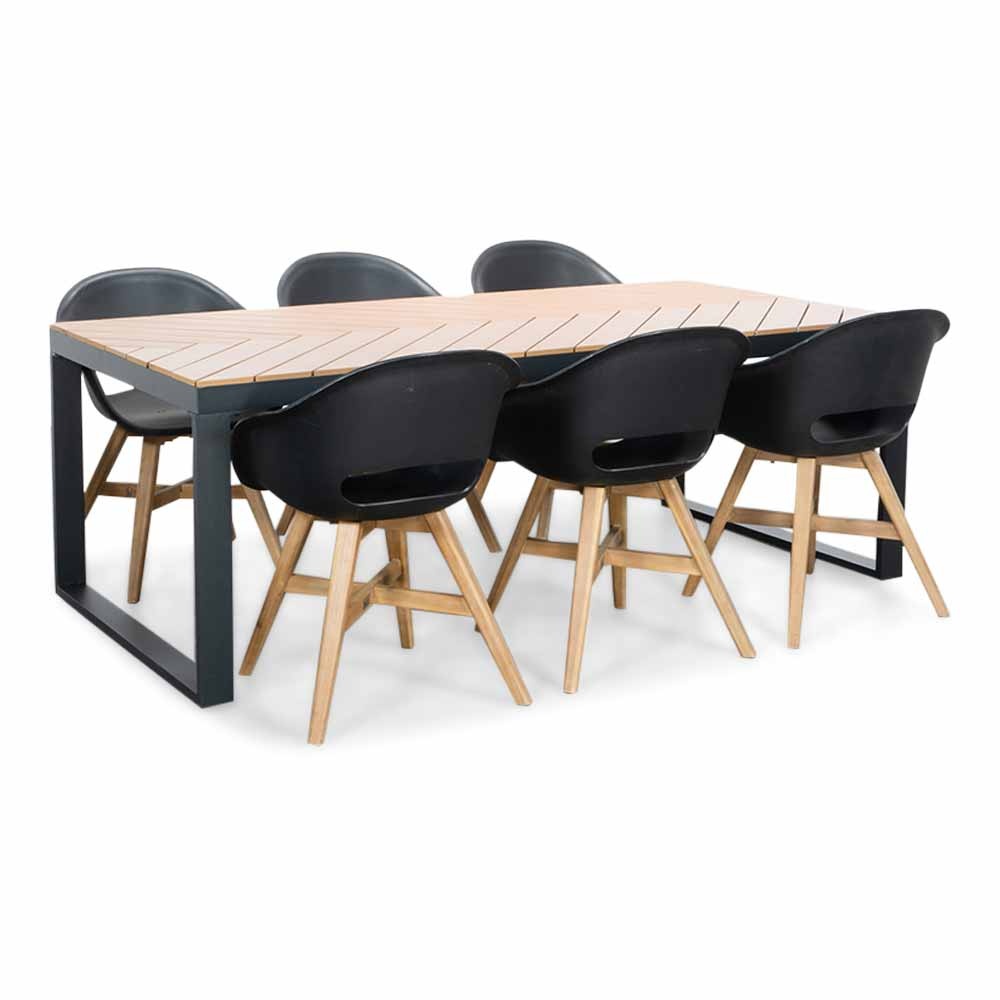 Kampa Natural/Karlstad zwart dining tuinset | 6 personen | polywood + kunststof | 210cm afbeelding