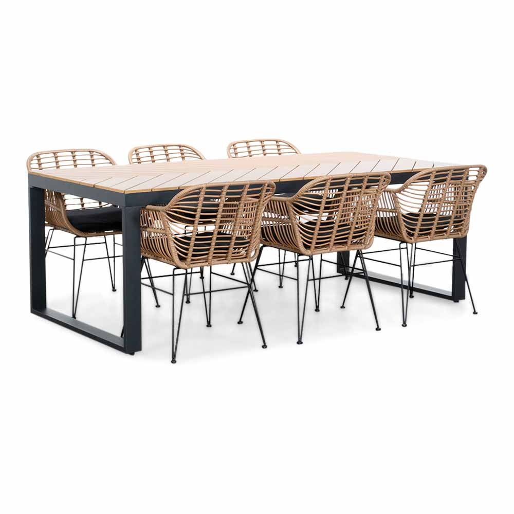 Kampa Natural/Lola dining tuinset | 6 personen | polywood + wicker | 210cm afbeelding