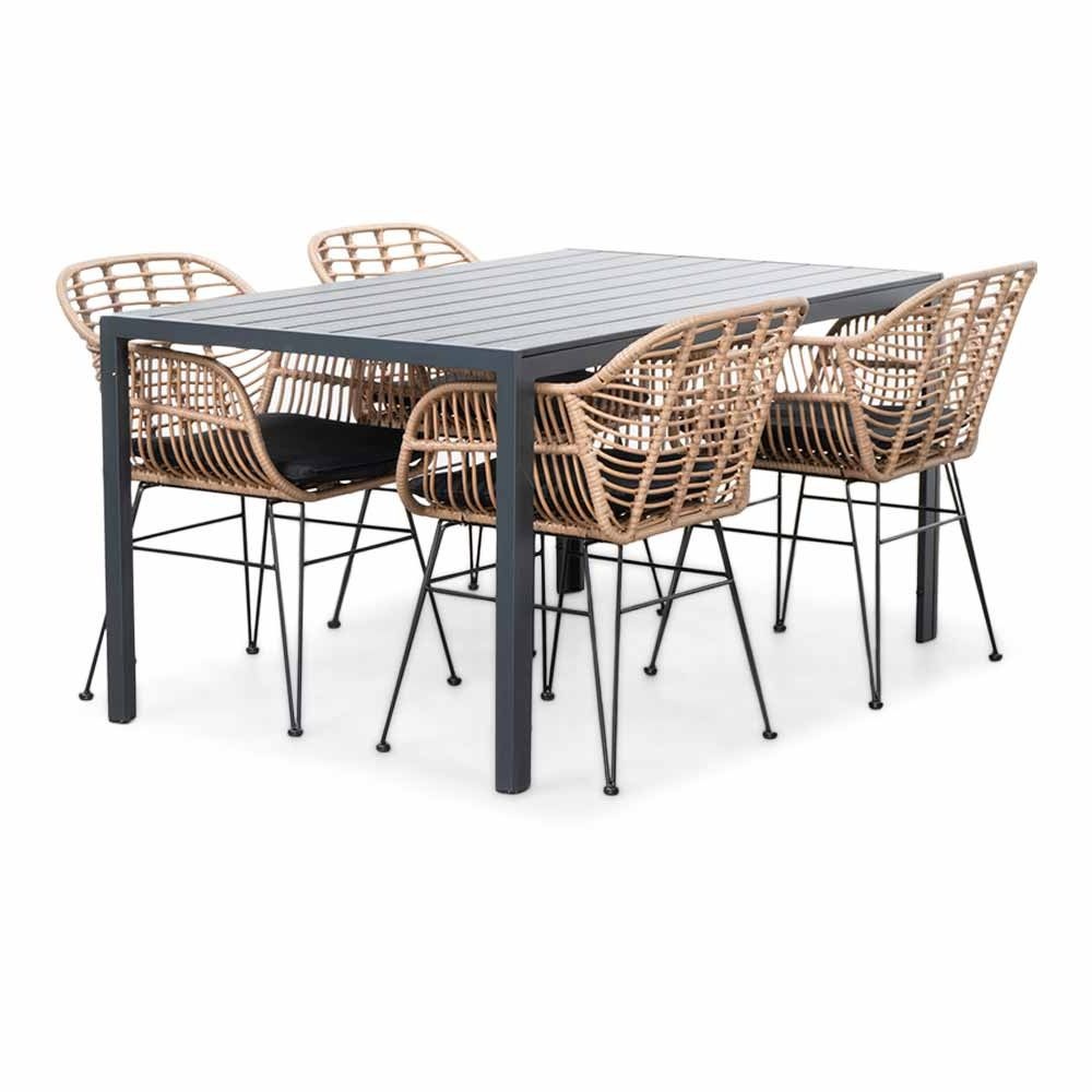 Manchester/Lola dining tuinset | 4 personen | aluminium + wicker | 150cm