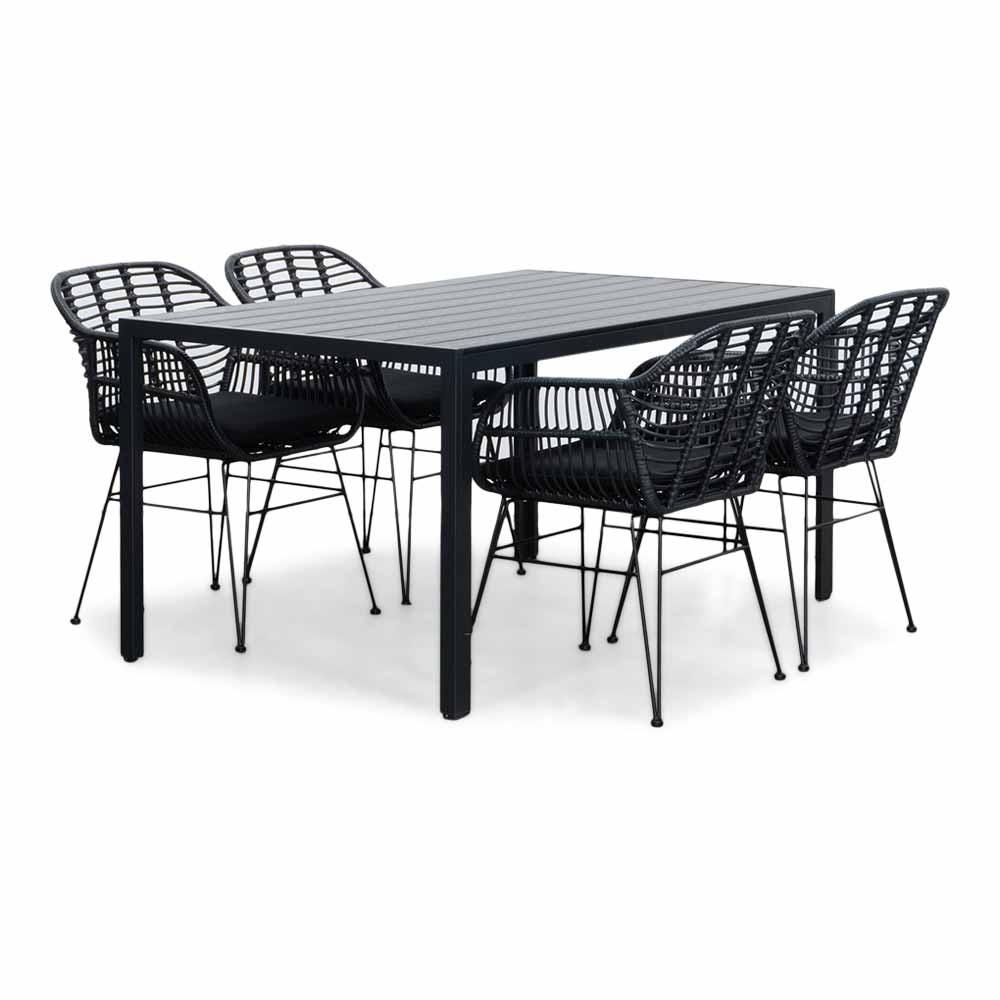 Manchester/Napels dining tuinset | 4 personen | aluminium + wicker | 150cm