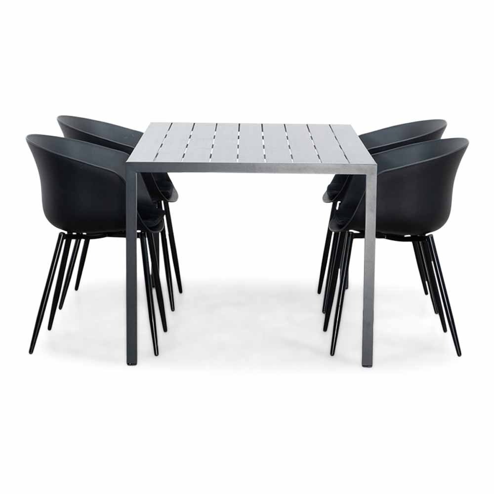 Manchester/Rikki zwart dining tuinset | 4 personen | aluminium + kunststof | 150cm
