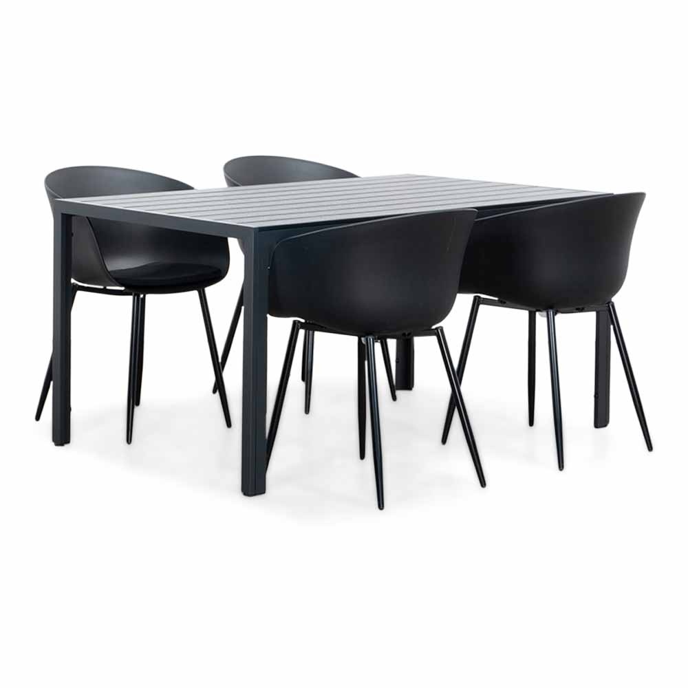 Manchester/Rikki zwart dining tuinset | 4 personen | aluminium + kunststof | 150cm