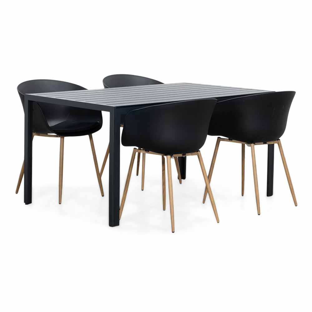 Manchester/Rikki hout zwart dining tuinset | 4 personen | aluminium + kunststof | 150cm
