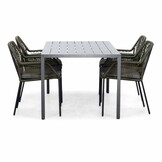 Manchester/Seville olijfgroen dining tuinset | 4 personen | aluminium + touw | 150cm