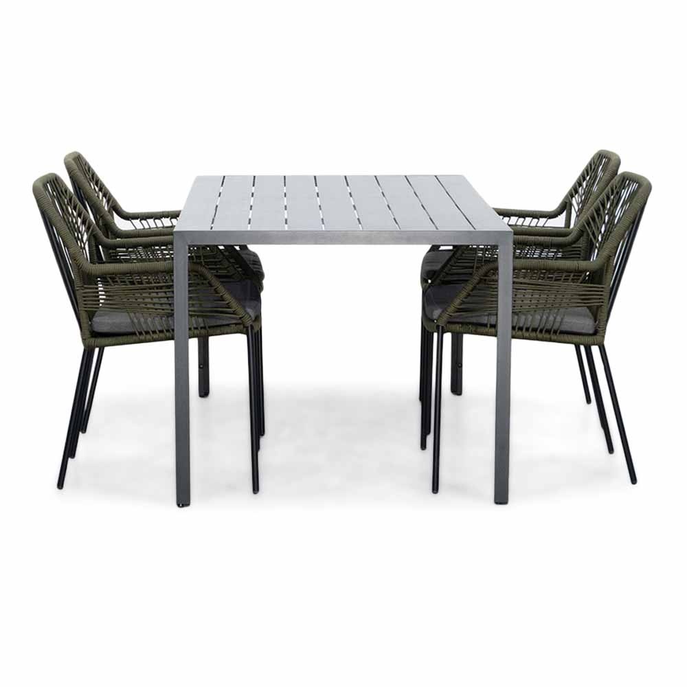 Manchester/Seville olijfgroen dining tuinset 5-delig | aluminium + touw | 150cm