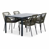 Manchester/Seville olijfgroen dining tuinset | 4 personen | aluminium + touw | 150cm