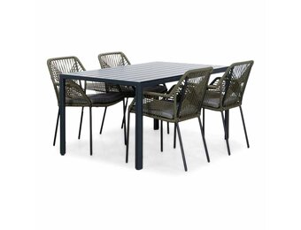 Manchester/Seville olijfgroen dining tuinset | 4 personen | aluminium + touw | 150cm