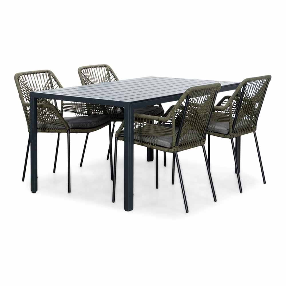 Manchester/Seville olijfgroen dining tuinset 5-delig | aluminium + touw | 150cm