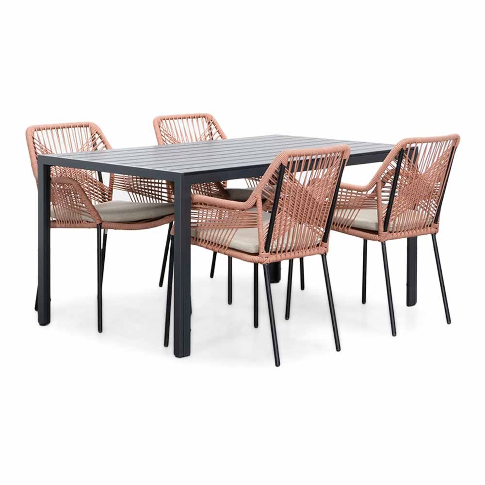 Manchester/Seville terra dining tuinset | 4 personen | aluminium + touw | 150cm