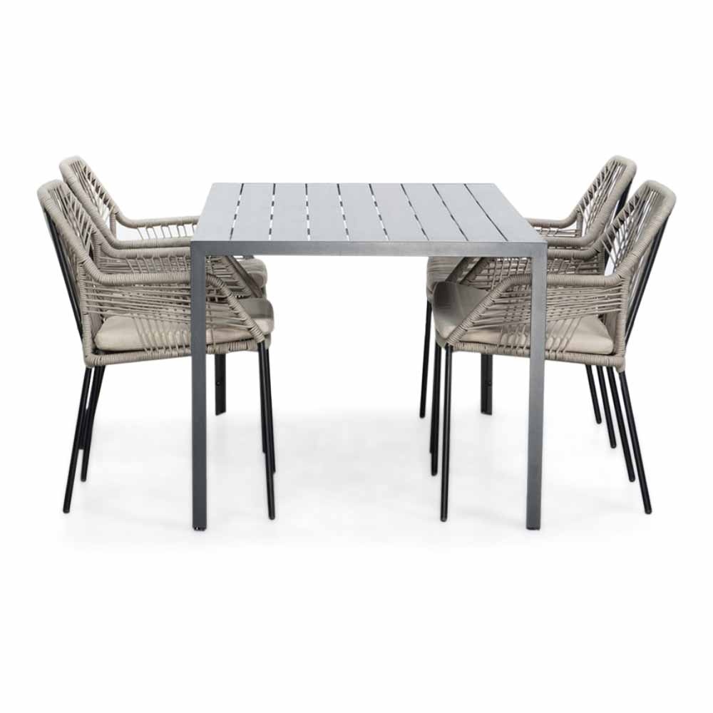 Manchester/Seville zand dining tuinset 5-delig | aluminium + touw | 150cm