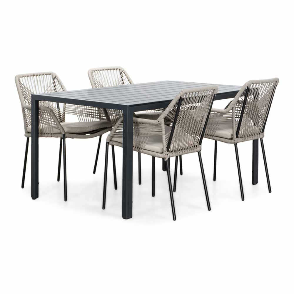 Manchester/Seville zand dining tuinset | 4 personen | aluminium + touw | 150cm