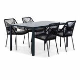 Manchester/Seville zwart dining tuinset | 4 personen | aluminium + touw | 150cm
