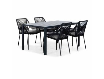 Manchester/Seville zwart dining tuinset | 4 personen | aluminium + touw | 150cm