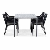 Manchester/Seville zwart dining tuinset | 4 personen | aluminium + touw | 150cm