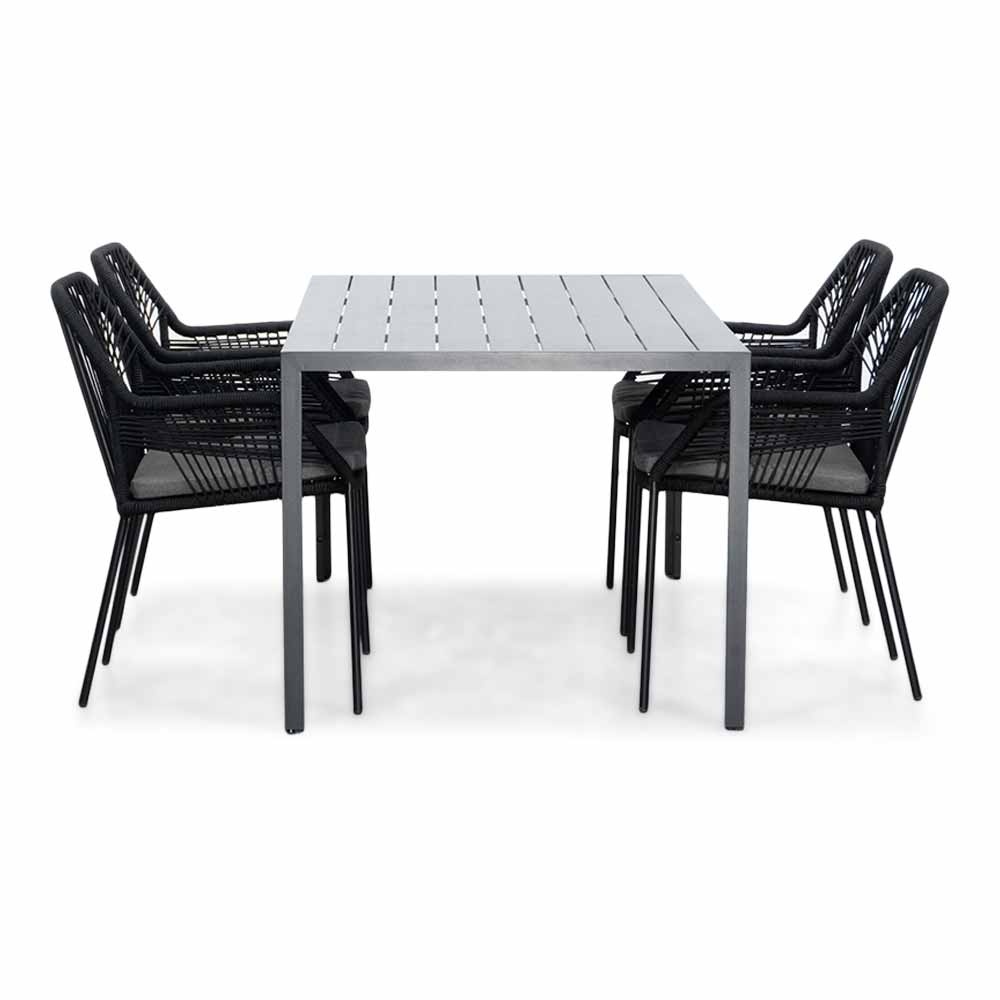 Manchester/Seville zwart dining tuinset 5-delig | aluminium + touw | 150cm