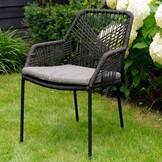 Manchester/Seville zwart dining tuinset | 4 personen | aluminium + touw | 150cm