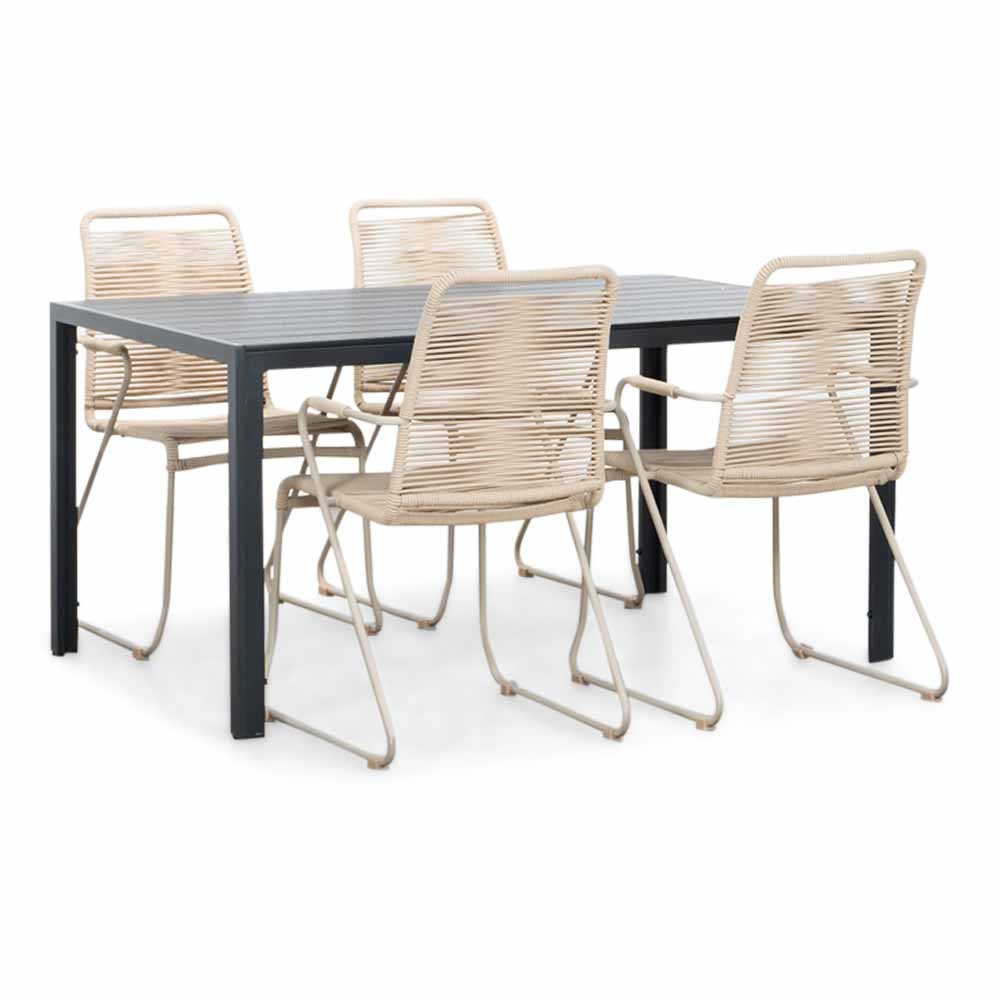 Manchester/Gladys zand dining tuinset | 4 personen | aluminium + touw | 150cm