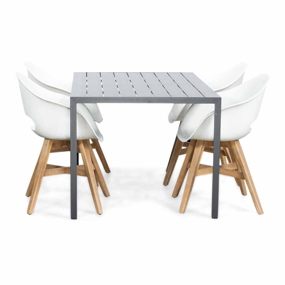 Manchester/Karlstad wit dining tuinset | 4 personen | aluminium + kunststof | 150cm