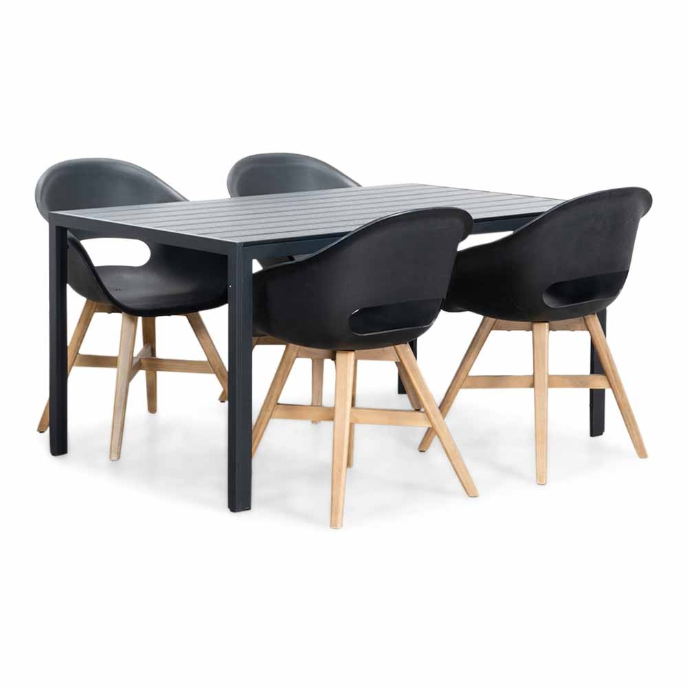 Manchester/Karlstad zwart dining tuinset | 4 personen | aluminium + kunststof | 150cm