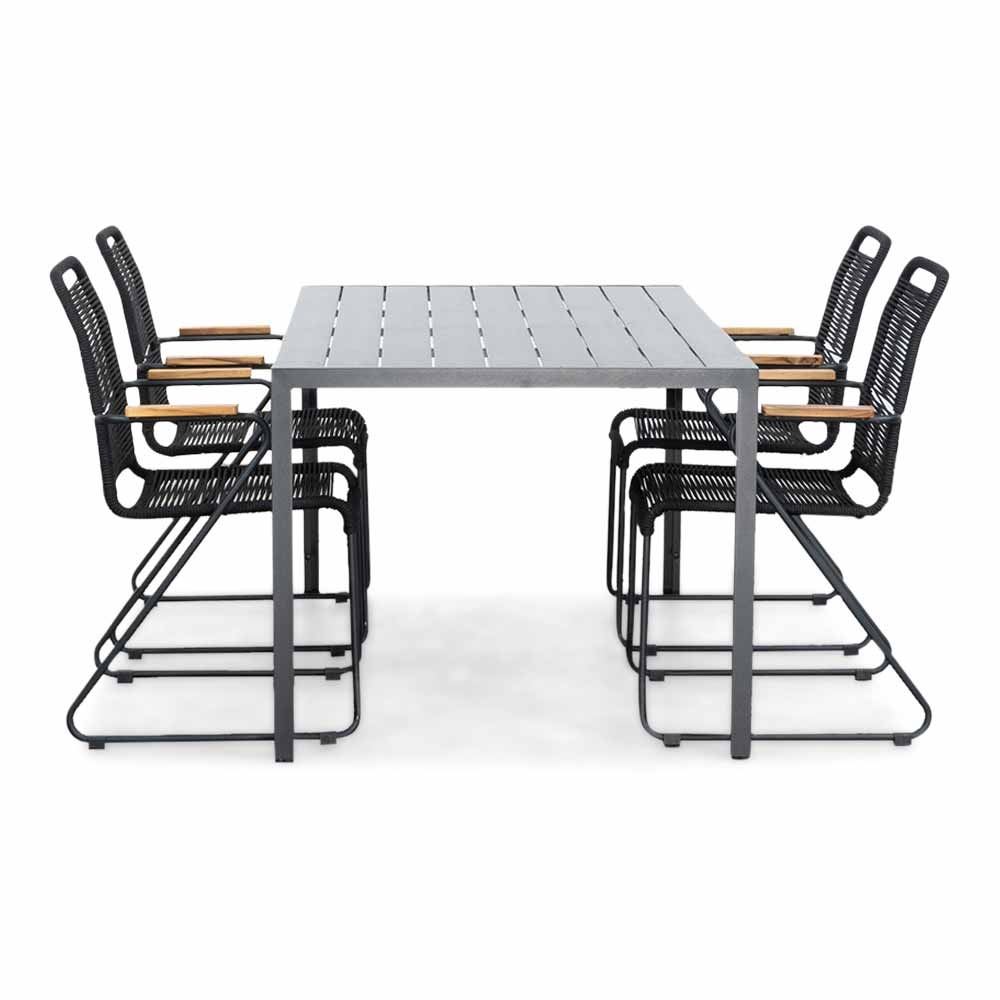 Manchester/Gladys zwart dining tuinset | 4 personen | aluminium + touw | 150cm