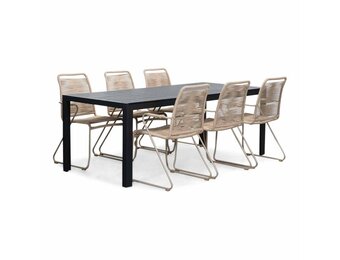 Manchester/Gladys zand dining tuinset | 6 personen | aluminium + touw | 205cm