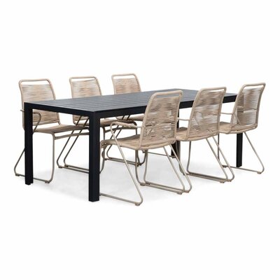 Manchester/Gladys zand dining tuinset | 6 personen | aluminium + touw | 205cm