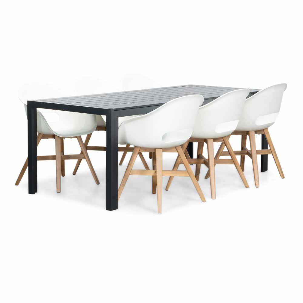 Manchester/Karlstad wit dining tuinset | 6 personen | aluminium + kunststof | 205cm