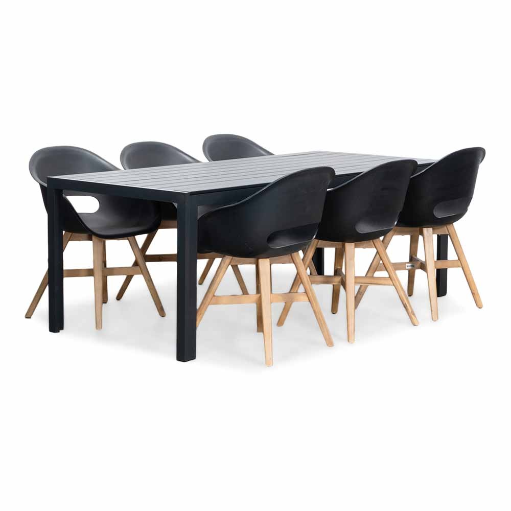 Manchester/Karlstad zwart dining tuinset | 6 personen | aluminium + kunststof | 205cm afbeelding