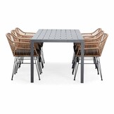 Manchester/Lola dining tuinset | 6 personen | aluminium + wicker | 205cm
