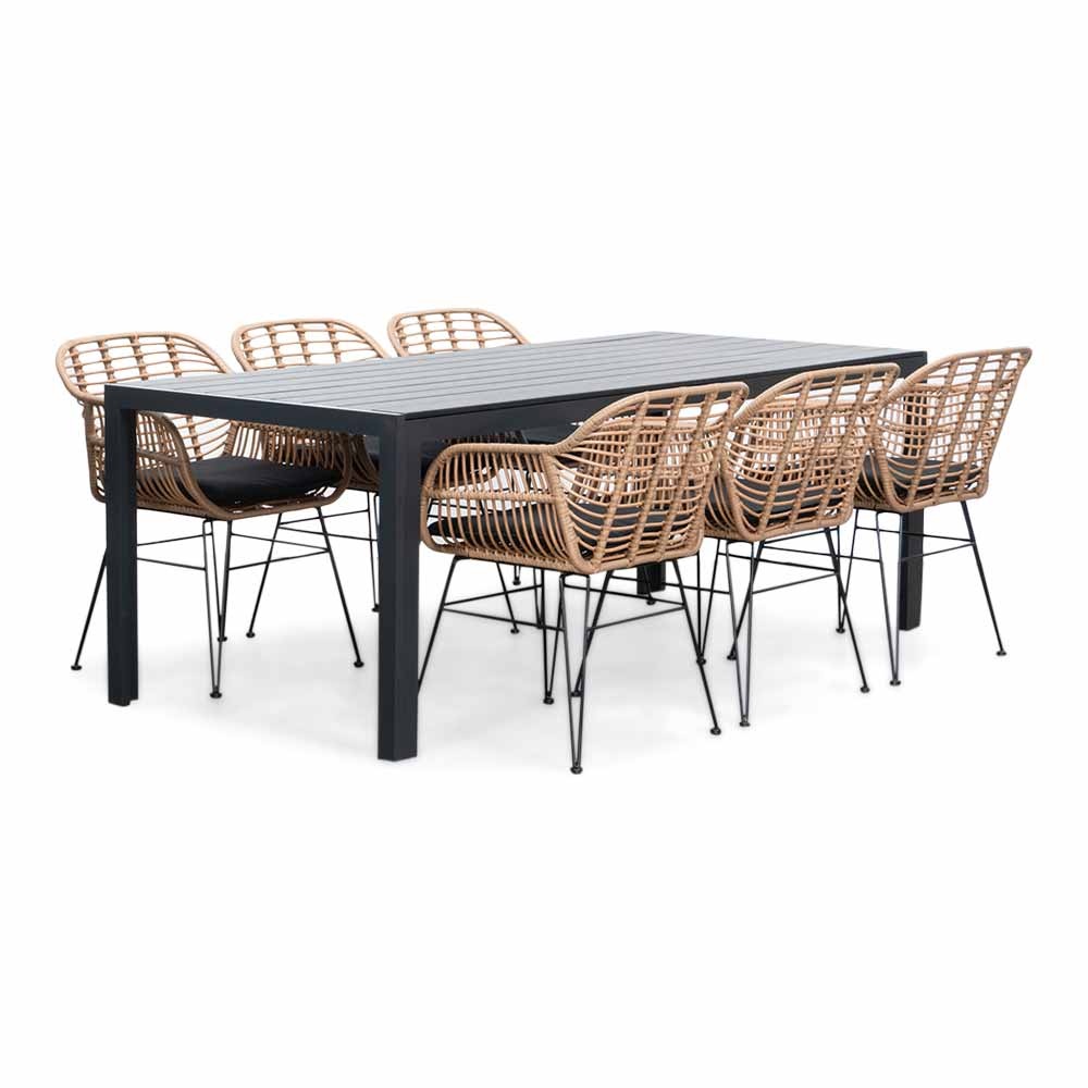 Manchester/Lola dining tuinset | 6 personen | aluminium + wicker | 205cm afbeelding