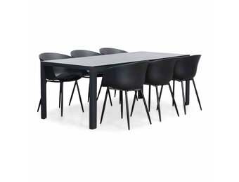 Manchester/Rikki zwart dining tuinset | 6 personen | aluminium + kunststof | 205cm