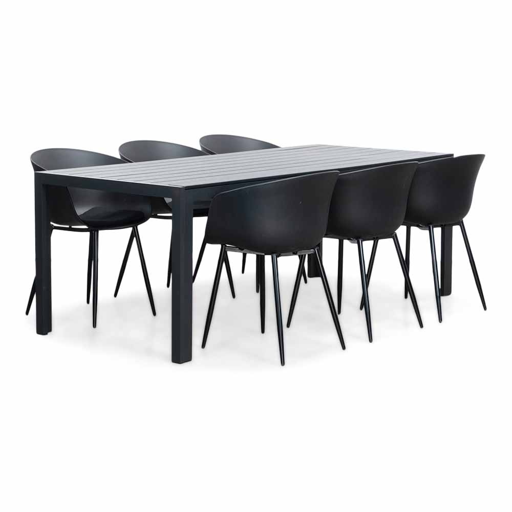 Manchester/Rikki zwart dining tuinset | 6 personen | aluminium + kunststof | 205cm