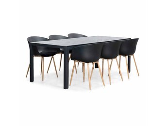 Manchester/Rikki hout zwart dining tuinset | 6 personen | aluminium + kunststof | 205cm