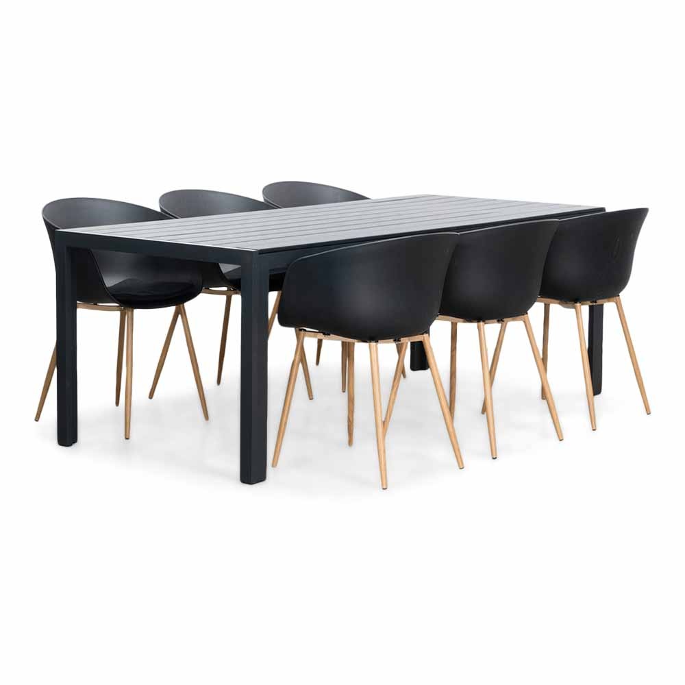 Manchester/Rikki hout zwart dining tuinset | 6 personen | aluminium + kunststof | 205cm afbeelding