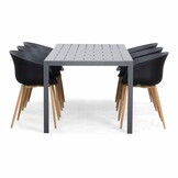 Manchester/Rikki hout zwart dining tuinset | 6 personen | aluminium + kunststof | 205cm