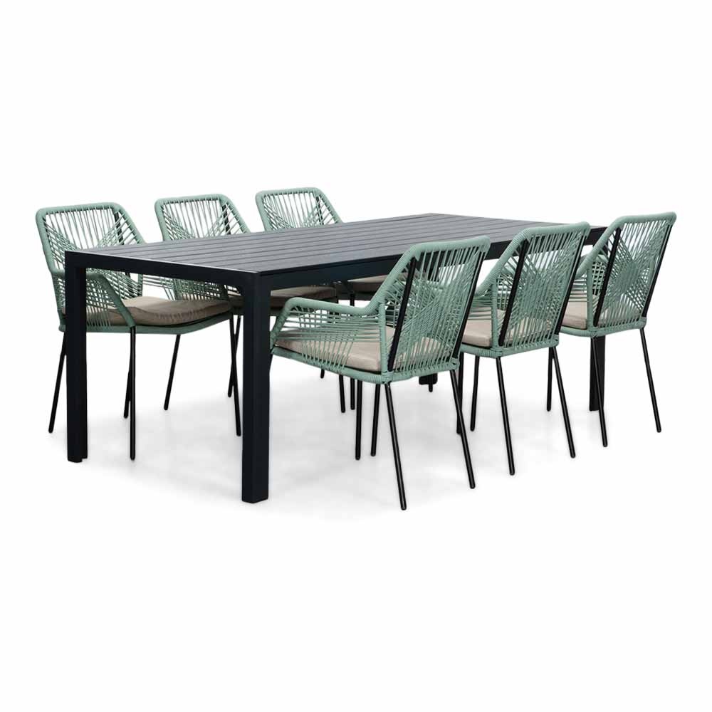 Manchester/Seville mint dining tuinset | 6 personen | aluminium + touw | 205cm afbeelding