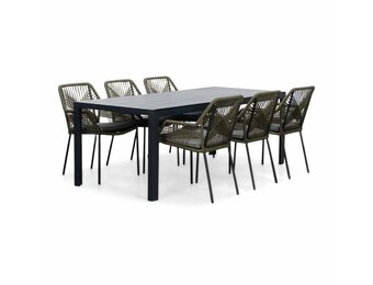 Manchester/Seville olijfgroen dining tuinset | 6 personen | aluminium + touw | 205cm