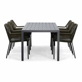 Manchester/Seville olijfgroen dining tuinset | 6 personen | aluminium + touw | 205cm