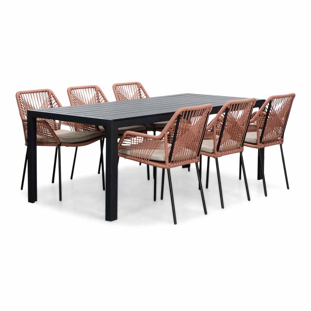 Manchester/Seville terra dining tuinset | 6 personen | aluminium + touw | 205cm afbeelding