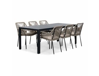 Manchester/Seville zand dining tuinset | 6 personen | aluminium + touw | 205cm