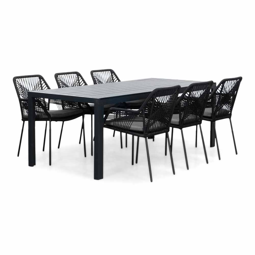 Manchester/Seville zwart dining tuinset | 6 personen | aluminium + aluminium | 205cm afbeelding