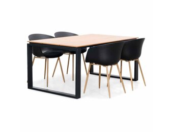 Helsinki Natural/Rikki hout zwart dining tuinset | 4 personen | polywood + kunststof | 160cm
