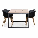 Helsinki Natural/Rikki hout zwart dining tuinset | 4 personen | polywood + kunststof | 160cm