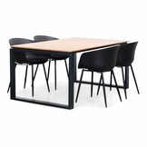 Helsinki Natural/Rikki zwart dining tuinset | 4 personen | polywood + kunststof | 160cm