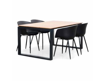 Helsinki Natural/Rikki zwart dining tuinset | 4 personen | polywood + kunststof | 160cm