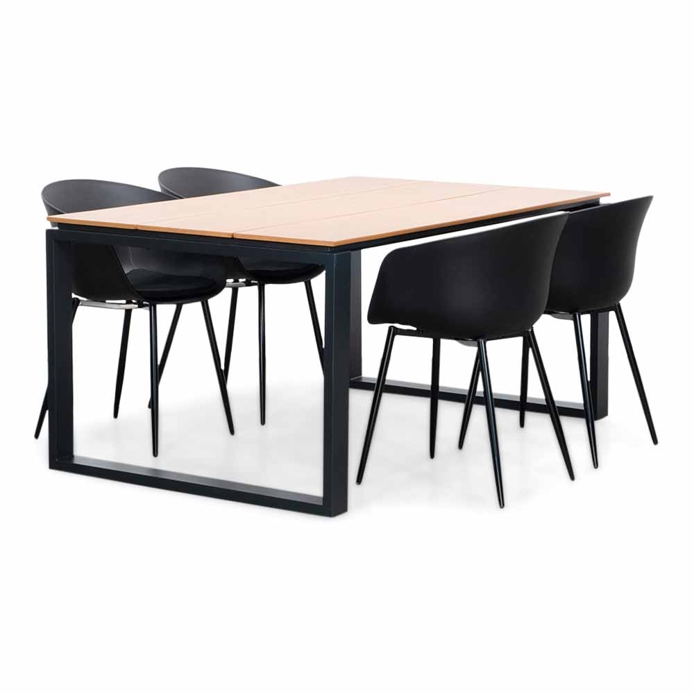 Helsinki Natural/Rikki zwart dining tuinset | 4 personen | polywood + kunststof | 160cm