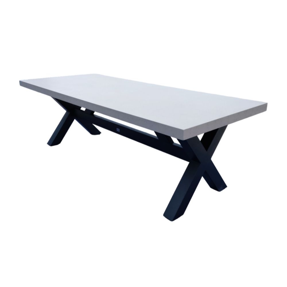 Lyon/Seville zwart dining tuinset | 6 personen | betonlook + touw | 250cm