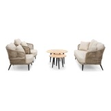 Palermo stoel-bank loungeset met teak tafels 5 personen | aluminium + touw | Sahara Dust | 5-delig