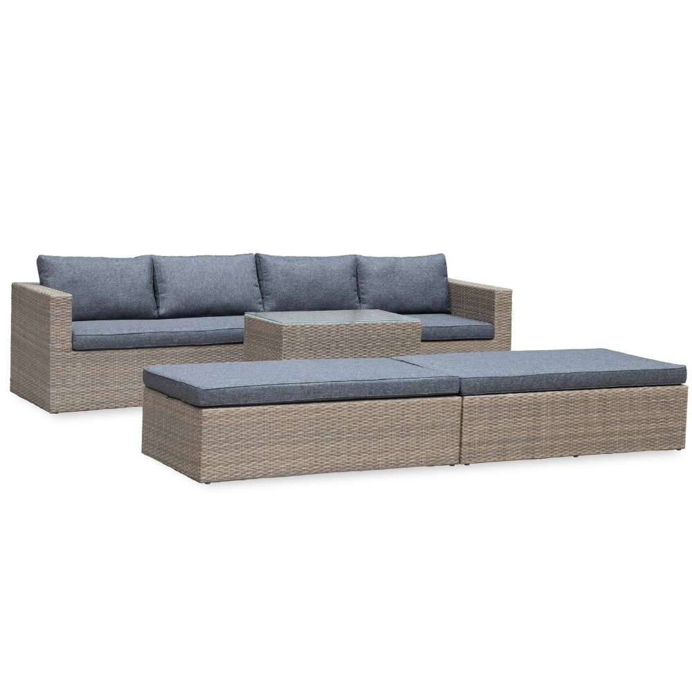 Rio ligbed loungeset modulair 8 personen | wicker | Kobo Grey | 5-delig - 258x193cm