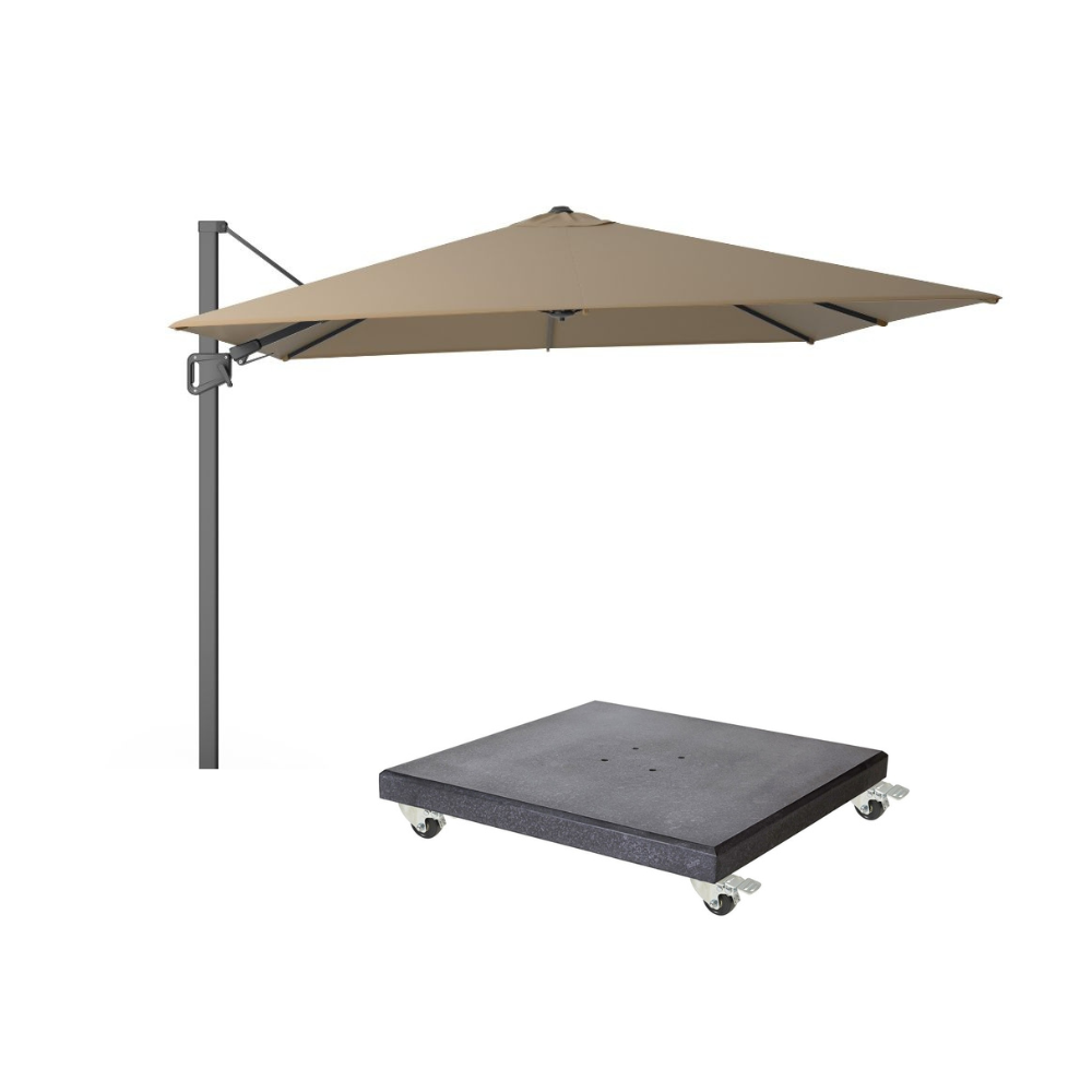 Milano T² zweefparasol | 300x300cm met Modena parasolvoet 90kg | taupe